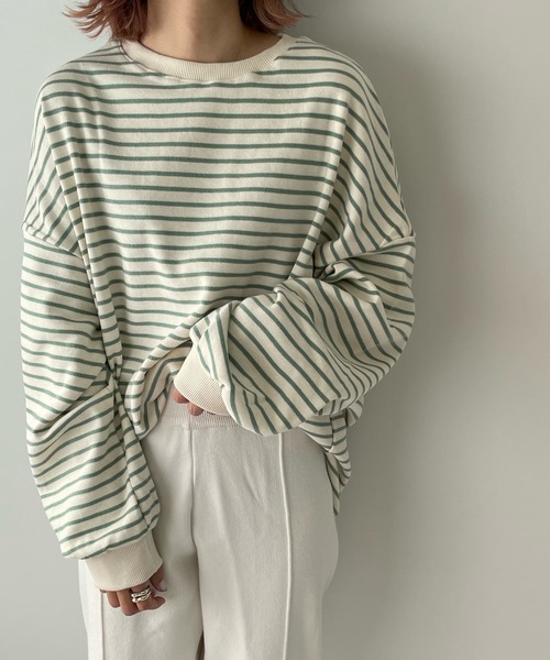 LE MORE（リモア）の「ボーダールーズスウェット（スウェット・レディース・ブラック/グリーン/ピンク・FREE）」の8枚目の写真