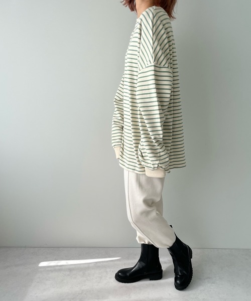 LE MORE（リモア）の「ボーダールーズスウェット（スウェット・レディース・ブラック/グリーン/ピンク・FREE）」の11枚目の写真