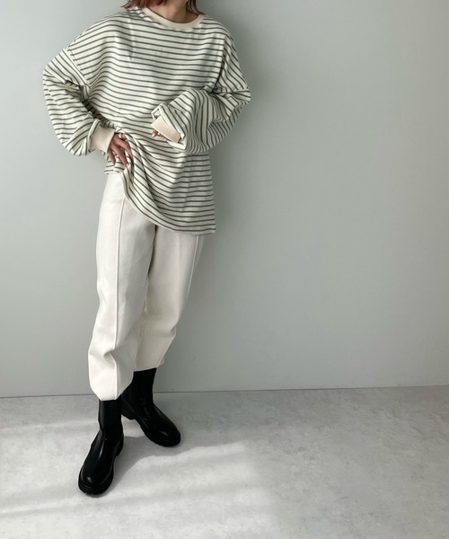 LE MORE（リモア）の「ボーダールーズスウェット（スウェット・レディース・ブラック/グリーン/ピンク・FREE）」の12枚目の写真