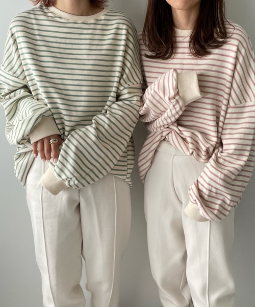 LE MORE（リモア）の「ボーダールーズスウェット（スウェット・レディース・ブラック/グリーン/ピンク・FREE）」の13枚目の写真