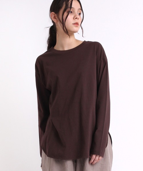 RNA-N（アールエヌエーエヌ）の「M1801 オーガニックコットンベーシックロンＴ（Tシャツ/カットソー・レディース・グレイッシュベージュ/ナチュラル/オレンジ/チョコ・MEDIUM）」の2枚目の写真