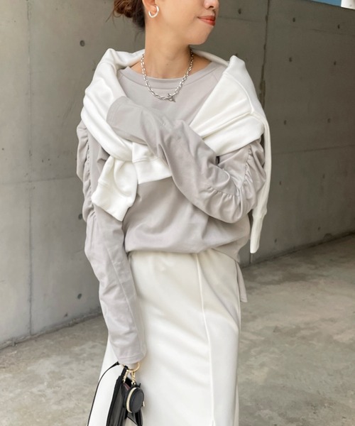 DouDou（ドゥドゥ）の「袖ギャザープルオーバー（Tシャツ/カットソー・レディース・ホワイト/ブラック/グレー・FREE）」の3枚目の写真