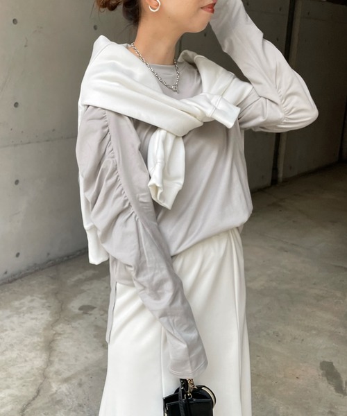 DouDou（ドゥドゥ）の「袖ギャザープルオーバー（Tシャツ/カットソー・レディース・ホワイト/ブラック/グレー・FREE）」の20枚目の写真