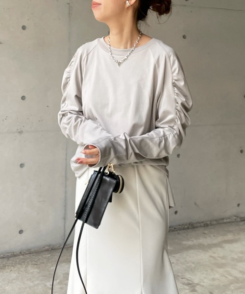 DouDou（ドゥドゥ）の「袖ギャザープルオーバー（Tシャツ/カットソー・レディース・ホワイト/ブラック/グレー・FREE）」の22枚目の写真