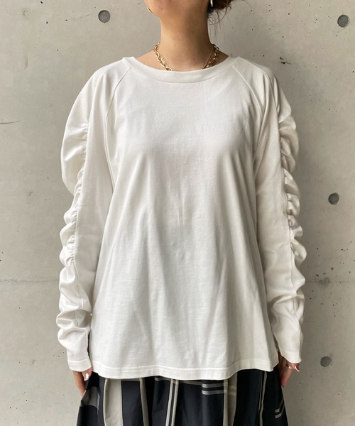 DouDou（ドゥドゥ）の「袖ギャザープルオーバー（Tシャツ/カットソー・レディース・ホワイト/ブラック/グレー・FREE）」の8枚目の写真