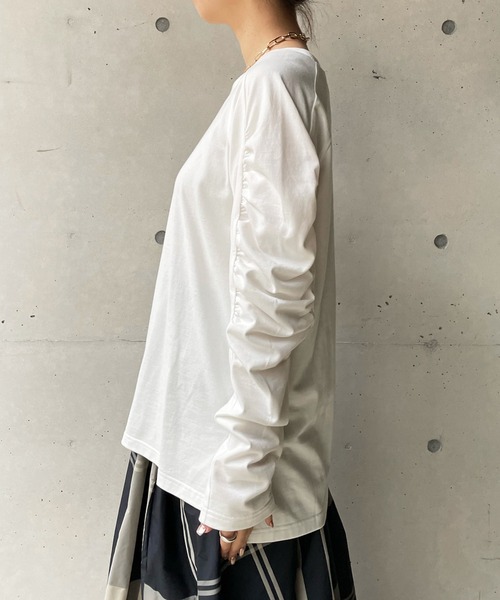 DouDou（ドゥドゥ）の「袖ギャザープルオーバー（Tシャツ/カットソー・レディース・ホワイト/ブラック/グレー・FREE）」の9枚目の写真