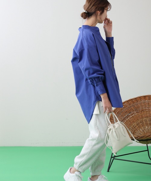 frames RAY CASSIN（フレームスレイカズン）の「WEB限定 カラーストライプバンドカラーオーバーシャツ（シャツ/ブラウス・レディース・ブルー/イエロー×グリーン/イエロー/ネイビー/ピンク/ライトグリーン・FREE）」の18枚目の写真