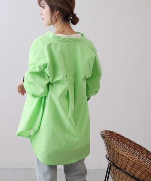 frames RAY CASSIN（フレームスレイカズン）の「WEB限定 カラーストライプバンドカラーオーバーシャツ（シャツ/ブラウス・レディース・ブルー/イエロー×グリーン/イエロー/ネイビー/ピンク/ライトグリーン・FREE）」の11枚目の写真