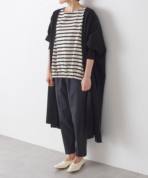 BEARDSLEY（ビアズリー）の「3サイズ展開 麻混トラックパンツ（その他パンツ・レディース・ライトベージュ/ブラック・1/2/0）」の4枚目の写真