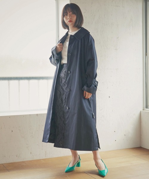 AULI（アウリィ）の「【低身長向けサイズ】ステンカラーコート（ステンカラーコート・レディース・ベージュ/ネイビー/ブルー・S/XS）」の11枚目の写真