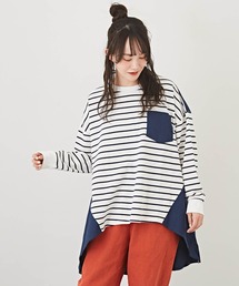 CUBE SUGAR（キューブシュガー）の「WEB限定裏毛布帛ポケット付き長袖フレアプルオーバー（Tシャツ/カットソー）」