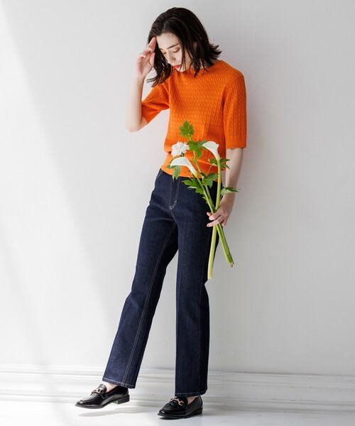 OPAQUE.CLIP（オペークドットクリップ）の「◆リサイクルコットンデニム 202 FLARE【WEB限定サイズ】（デニムパンツ・レディース・ダークネイビー/ネイビー/アイボリー/ナチュラル・36/38/34/42/40）」の11枚目の写真