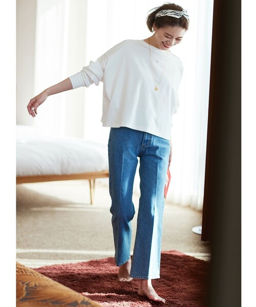 OPAQUE.CLIP（オペークドットクリップ）の「◆リサイクルコットンデニム 202 FLARE【WEB限定サイズ】（デニムパンツ・レディース・ダークネイビー/ネイビー/アイボリー/ナチュラル・36/38/34/42/40）」の8枚目の写真