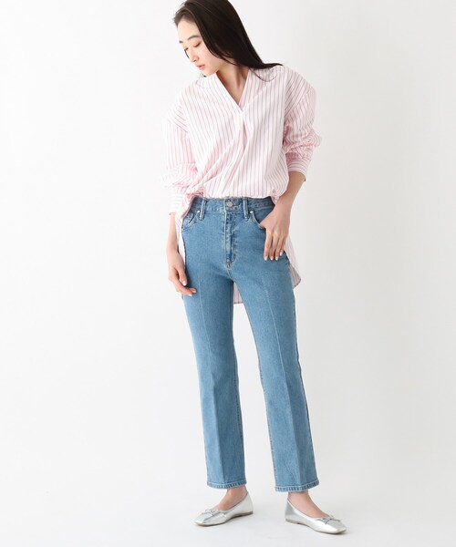 OPAQUE.CLIP（オペークドットクリップ）の「◆リサイクルコットンデニム 202 FLARE【WEB限定サイズ】（デニムパンツ・レディース・ダークネイビー/ネイビー/アイボリー/ナチュラル・36/38/34/42/40）」の7枚目の写真