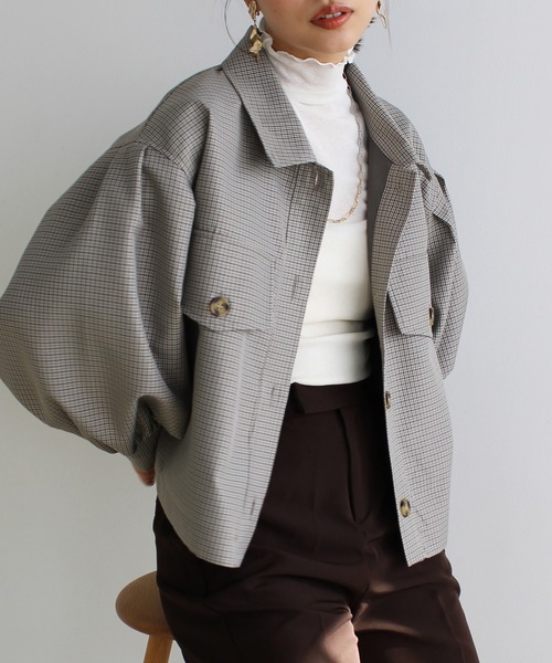 GeeRA（ジーラ）の「ボリュームスリーブフラップジャケット（その他アウター・レディース・グリーン/グレー・MEDIUM）」の2枚目の写真