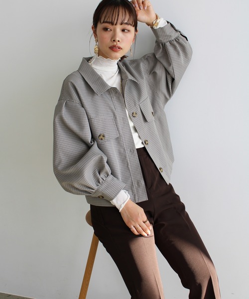 GeeRA（ジーラ）の「ボリュームスリーブフラップジャケット（その他アウター・レディース・グリーン/グレー・MEDIUM）」の5枚目の写真