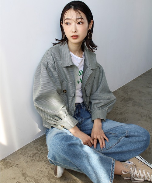 GeeRA（ジーラ）の「ボリュームスリーブフラップジャケット（その他アウター・レディース・グリーン/グレー・MEDIUM）」の7枚目の写真