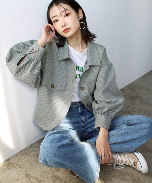 GeeRA（ジーラ）の「ボリュームスリーブフラップジャケット（その他アウター・レディース・グリーン/グレー・MEDIUM）」の8枚目の写真