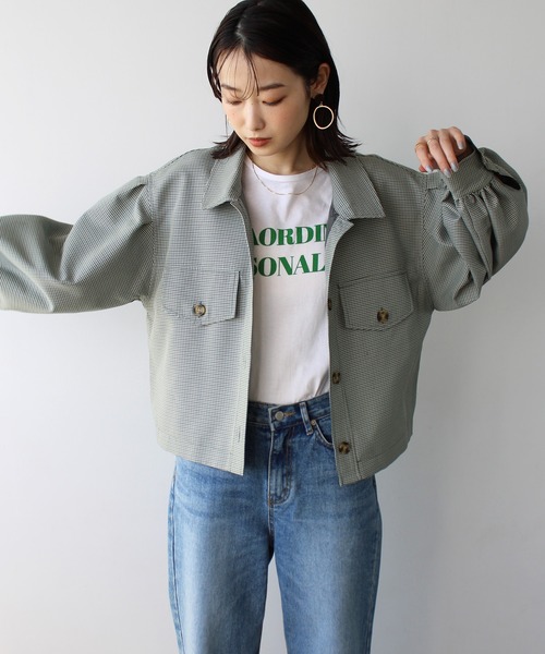 GeeRA（ジーラ）の「ボリュームスリーブフラップジャケット（その他アウター・レディース・グリーン/グレー・MEDIUM）」の9枚目の写真