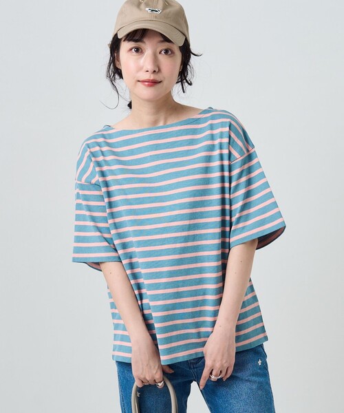 FREAK'S STORE(フリークスストア)の「カラーボーダーバスク半袖Tシャツ(Tシャツ/カットソー・レディース・サックスブルー/イエロー/オレンジ/アイボリー/ナチュラル・フリ-)」の4枚目の写真