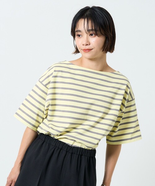 FREAK'S STORE(フリークスストア)の「カラーボーダーバスク半袖Tシャツ(Tシャツ/カットソー・レディース・サックスブルー/イエロー/オレンジ/アイボリー/ナチュラル・フリ-)」の5枚目の写真