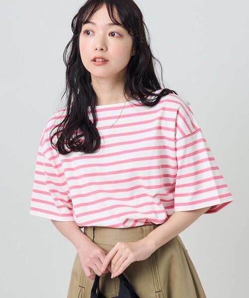 FREAK'S STORE(フリークスストア)の「カラーボーダーバスク半袖Tシャツ(Tシャツ/カットソー・レディース・サックスブルー/イエロー/オレンジ/アイボリー/ナチュラル・フリ-)」の2枚目の写真