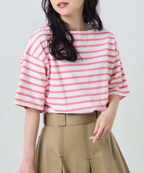FREAK'S STORE(フリークスストア)の「カラーボーダーバスク半袖Tシャツ(Tシャツ/カットソー・レディース・サックスブルー/イエロー/オレンジ/アイボリー/ナチュラル・フリ-)」の13枚目の写真