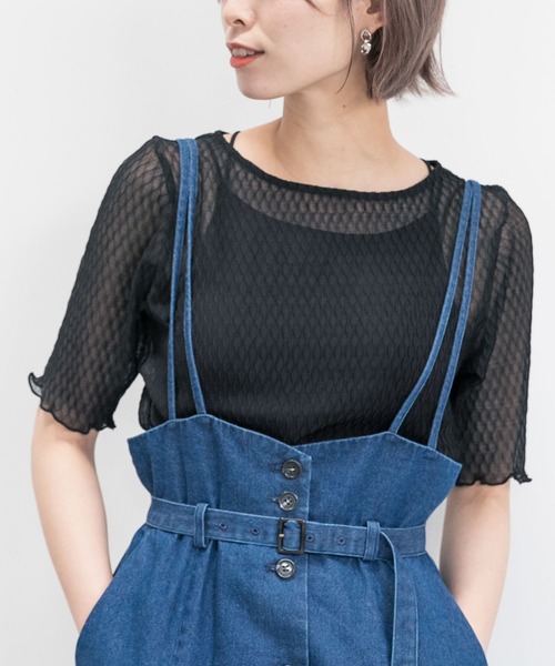 mysty woman（ミスティウーマン）の「幾何柄シアープリーツプルオーバー 285712（Tシャツ/カットソー・レディース・ブラック/ベージュ/オフホワイト/オレンジ・FREE）」の3枚目の写真