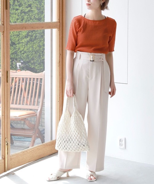 mysty woman（ミスティウーマン）の「幾何柄シアープリーツプルオーバー 285712（Tシャツ/カットソー・レディース・ブラック/ベージュ/オフホワイト/オレンジ・FREE）」の9枚目の写真