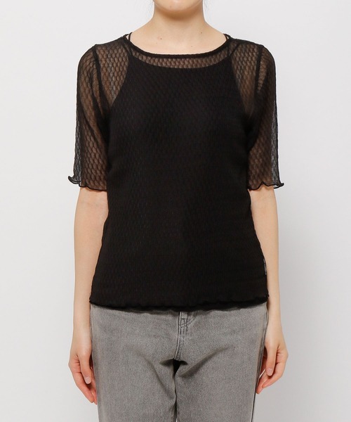 mysty woman（ミスティウーマン）の「幾何柄シアープリーツプルオーバー 285712（Tシャツ/カットソー・レディース・ブラック/ベージュ/オフホワイト/オレンジ・FREE）」の12枚目の写真