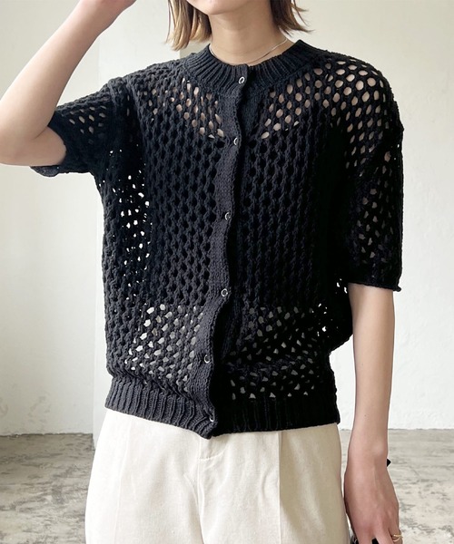 LIAN（リアン）の「2WAYメシュ編みカーディーガン（カーディガン/ボレロ・レディース・アイボリー/ブラック/キャメル・FREE）」の2枚目の写真