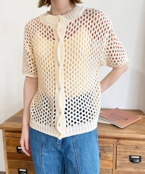 LIAN（リアン）の「2WAYメシュ編みカーディーガン（カーディガン/ボレロ・レディース・アイボリー/ブラック/キャメル・FREE）」の4枚目の写真