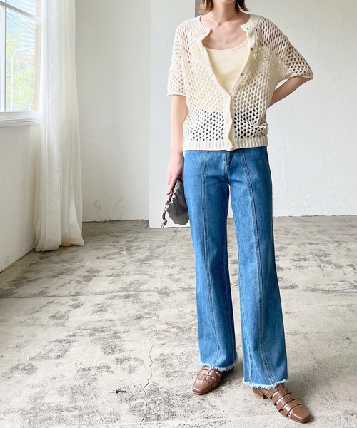 LIAN（リアン）の「2WAYメシュ編みカーディーガン（カーディガン/ボレロ・レディース・アイボリー/ブラック/キャメル・FREE）」の8枚目の写真