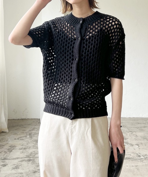 LIAN（リアン）の「2WAYメシュ編みカーディーガン（カーディガン/ボレロ・レディース・アイボリー/ブラック/キャメル・FREE）」の5枚目の写真
