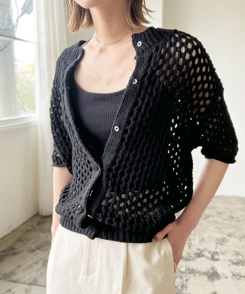 LIAN（リアン）の「2WAYメシュ編みカーディーガン（カーディガン/ボレロ・レディース・アイボリー/ブラック/キャメル・FREE）」の9枚目の写真