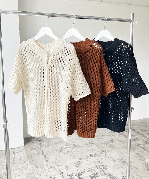 LIAN（リアン）の「2WAYメシュ編みカーディーガン（カーディガン/ボレロ・レディース・アイボリー/ブラック/キャメル・FREE）」の17枚目の写真
