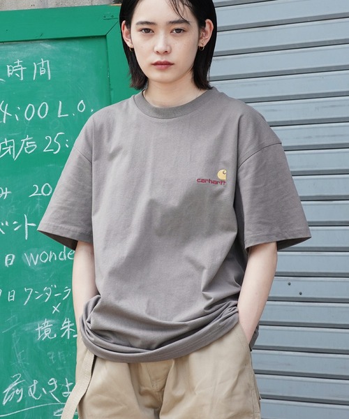 Carhartt WIP（カーハートダブリューアイピー）の「Carhartt WIP / カーハートWIP S/S American Script T-Shirt  アメリカン スクリプト 刺繍 半袖 Tシャツ（Tシャツ/カットソー・メンズ・ホワイト/ブラック/ブラウン/グリーン/グレイッシュベージュ・MEDIUM/LARGE/SMALL/X-LARGE/XX-LARGE）」の7枚目の写真
