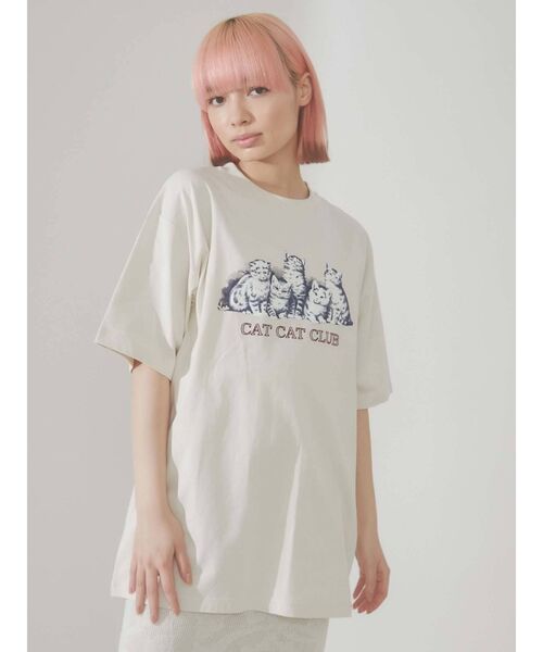 merry jenny（メリージェニー）の「CAT CAT CLUB Tee（Tシャツ/カットソー・レディース・オフホワイト/アイボリー/チャコールグレー・FREE）」の3枚目の写真