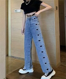 ハート刺繍デニムパンツ