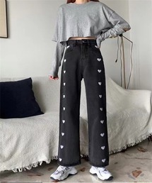 ハート刺繍デニムパンツ