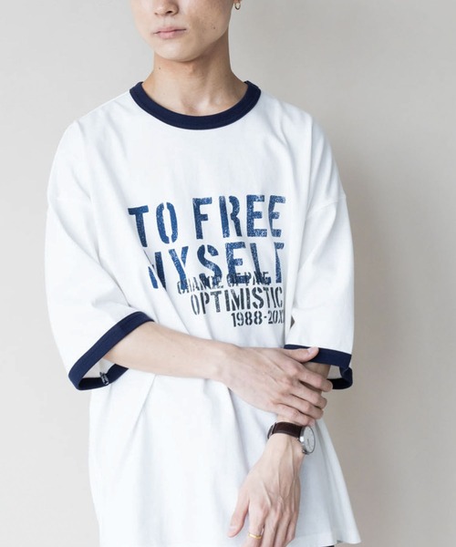 CRAFT STANDARD BOUTIQUE（クラフトスタンダードブティック）の「16/-OE天竺リンガーBIG-TEE　＊（Tシャツ/カットソー・メンズ・ブルー/ネイビー/ブラック・L/M/LL）」の3枚目の写真