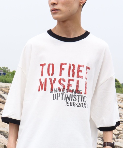 CRAFT STANDARD BOUTIQUE（クラフトスタンダードブティック）の「16/-OE天竺リンガーBIG-TEE　＊（Tシャツ/カットソー・メンズ・ブルー/ネイビー/ブラック・L/M/LL）」の2枚目の写真