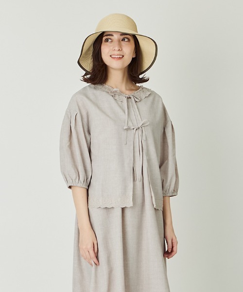 axes femme(アクシーズファム)の「ダブルリボンブラウスカーディガン(シャツ/ブラウス・レディース・ネイビー/グレイッシュベージュ/サックスブルー・FREE)」の1枚目の写真