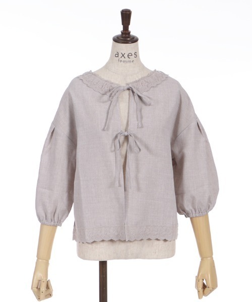 axes femme(アクシーズファム)の「ダブルリボンブラウスカーディガン(シャツ/ブラウス・レディース・ネイビー/グレイッシュベージュ/サックスブルー・FREE)」の9枚目の写真