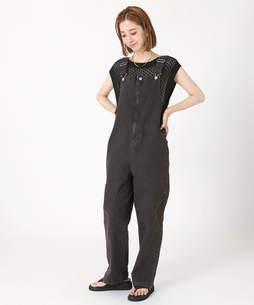 B.C STOCK(ベーセーストック)の「ワークデニムサロペット(サロペット/オーバーオール・レディース・ブラック/ベージュ・FREE)」の3枚目の写真