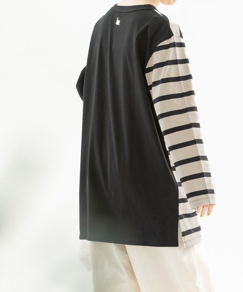 nop de nod(ノップドゥノッド)の「USコットンmiscオーバーチュニックボーダー(Tシャツ/カットソー・レディース・インディゴブルー/ブルー/スミクロ・3)」の15枚目の写真