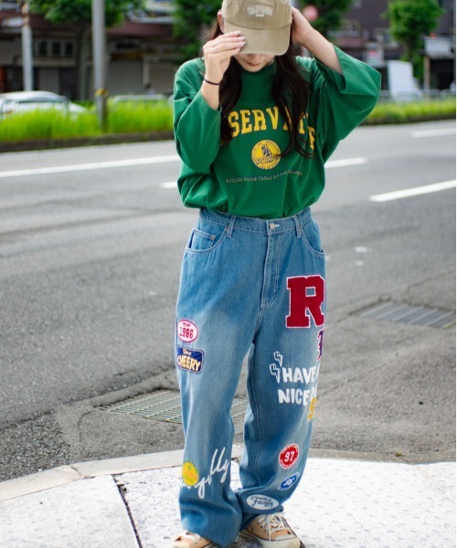 2023年物　カメリアワッペン　ワイドパンツ ソフトダンガリー クロップドワイドパンツ(51339211-2023
