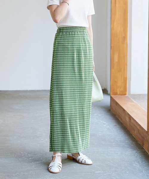 KOBE LETTUCE(コウベレタス)の「セルフカットOKチェック柄スカート(スカート・レディース・イエロー/グリーン/ブラック・FREE)」の1枚目の写真