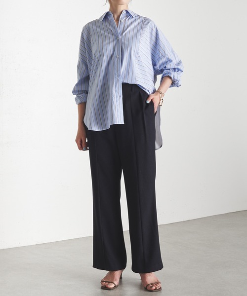 COLLAGE GALLARDAGALANTE（コラージュガリャルダガランテ）の「美脚見え/着心地バツグン/ウールライクソフトフレアパンツ/手洗い可/セットアップ可（スラックス・レディース・ベージュ/ネイビー/チャコールグレー・1/0）」の4枚目の写真