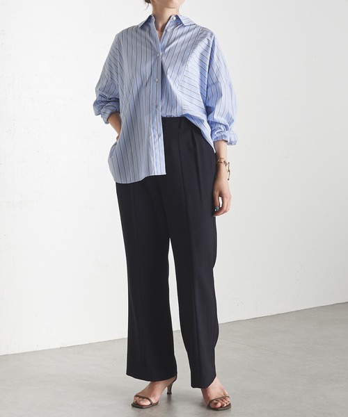 COLLAGE GALLARDAGALANTE（コラージュガリャルダガランテ）の「美脚見え/着心地バツグン/ウールライクソフトフレアパンツ/手洗い可/セットアップ可（スラックス・レディース・ベージュ/ネイビー/チャコールグレー・1/0）」の10枚目の写真